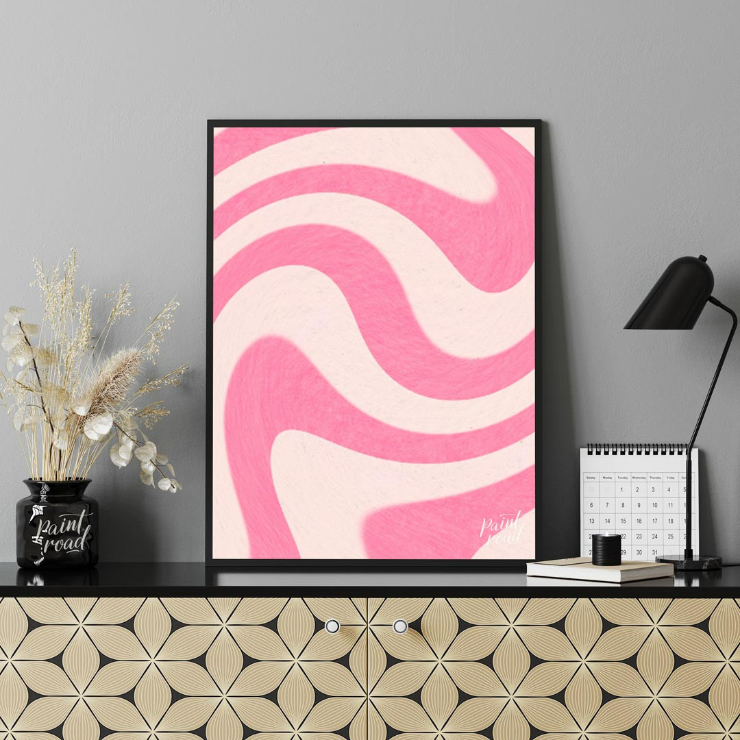 This vibrant and dynamic art print features a mesmerizing pattern of undulating waves or swirls, re… for office
