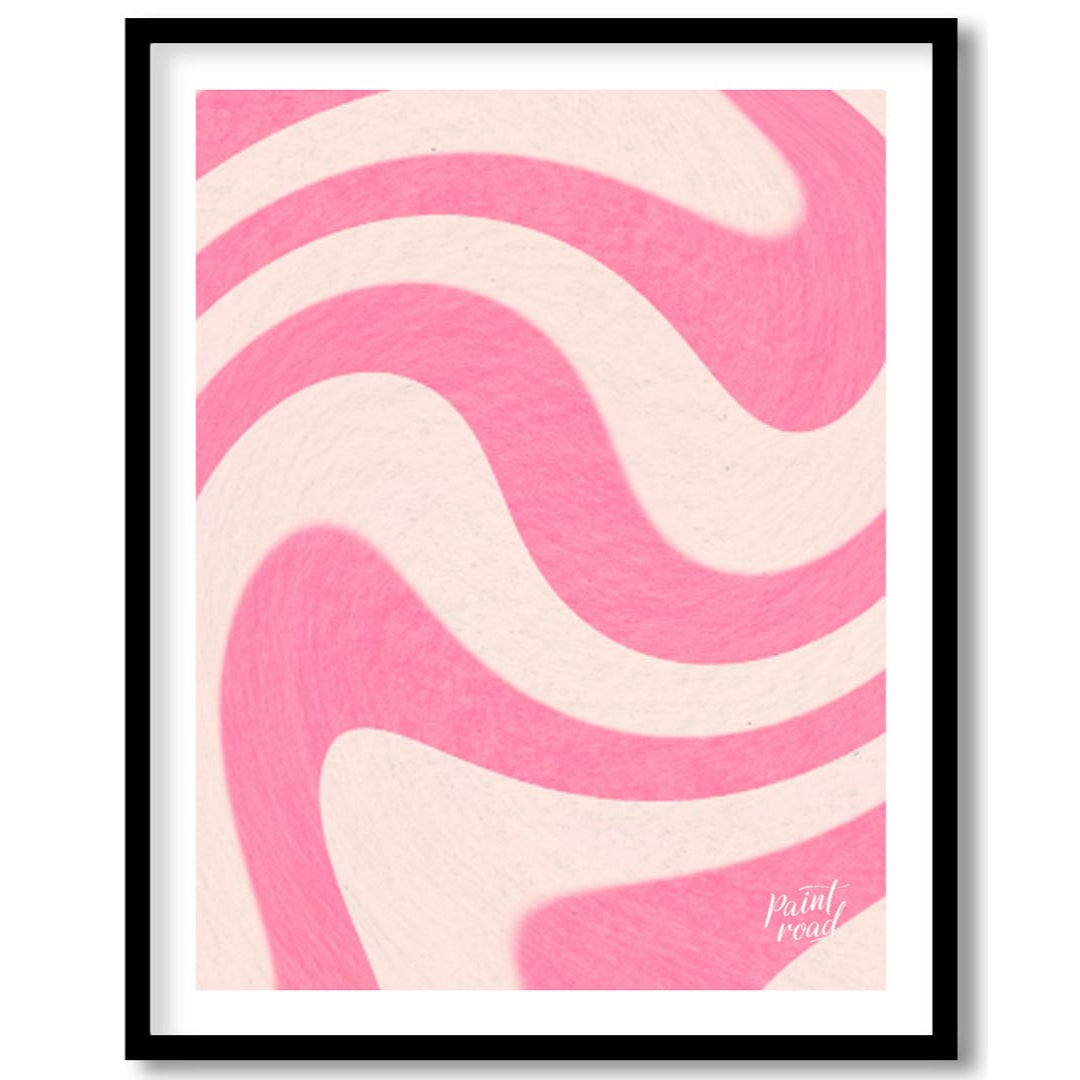 This vibrant and dynamic art print features a mesmerizing pattern of undulating waves or swirls, re… for space