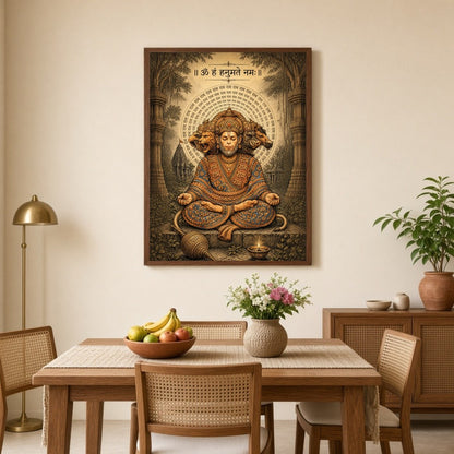 Experience the divine tranquility depicted in this stunning artwork of Lord Hanuman sitting in deep for Dining