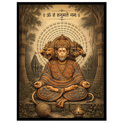 Experience the divine tranquility depicted in this stunning artwork of Lord Hanuman sitting in deep for retreat