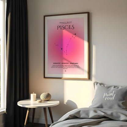 This Pisces zodiac sign poster covers the birth dates from February 19 to March 20, featuring a sof… for bedroom
