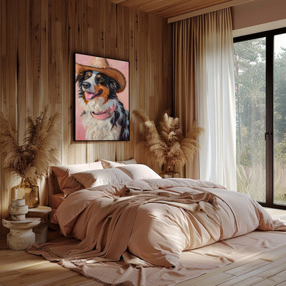 Capture the charm of the West with this delightful portrait of a dog donning a cowboy hat. The soft for Bedroom
