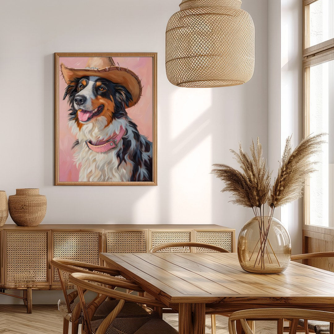 Capture the charm of the West with this delightful portrait of a dog donning a cowboy hat. The soft for Extra Kitchen