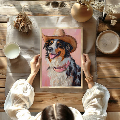 Capture the charm of the West with this delightful portrait of a dog donning a cowboy hat. The soft for Kitchen