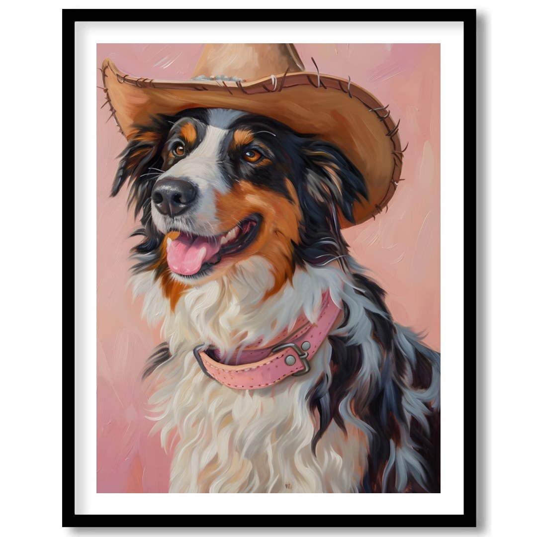 Capture the charm of the West with this delightful portrait of a dog donning a cowboy hat. The soft for nook