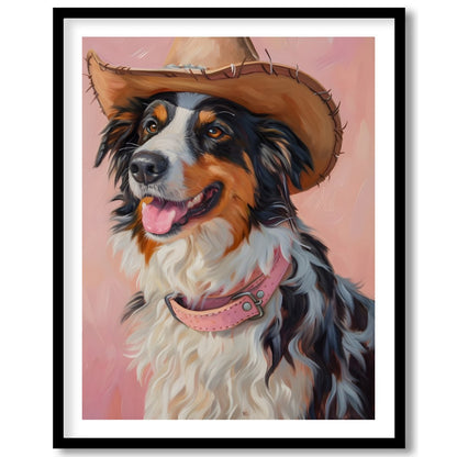 Capture the charm of the West with this delightful portrait of a dog donning a cowboy hat. The soft for nook