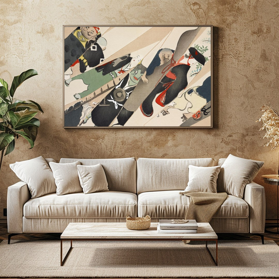 Immerse yourself in the whimsical world of this abstract artwork featuring a playful arrangement of for Family Room