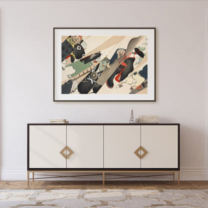 Immerse yourself in the whimsical world of this abstract artwork featuring a playful arrangement of for Foyer