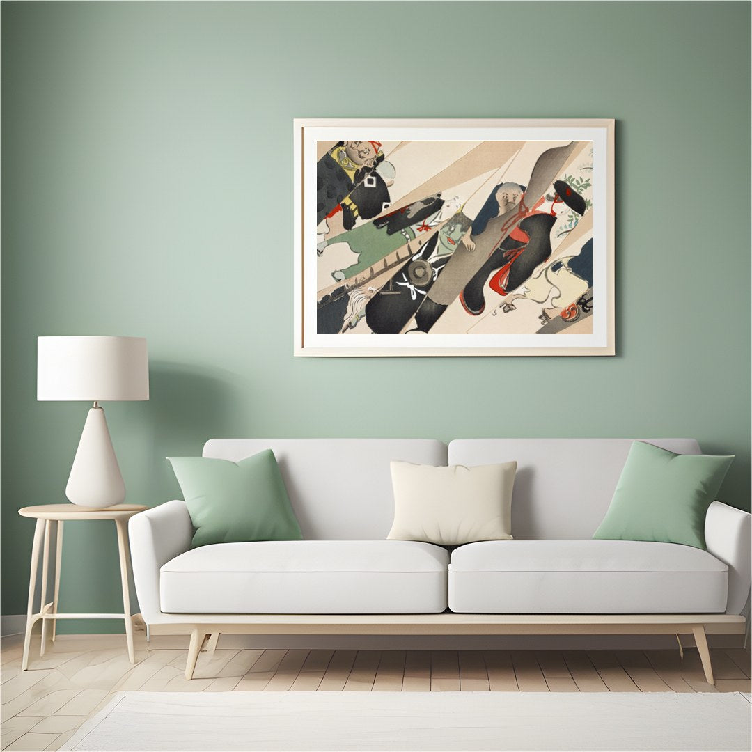 Immerse yourself in the whimsical world of this abstract artwork featuring a playful arrangement of for Hall