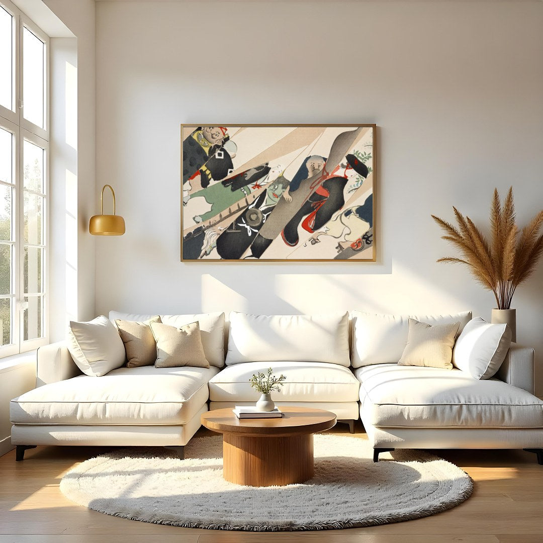 Immerse yourself in the whimsical world of this abstract artwork featuring a playful arrangement of for Living Room