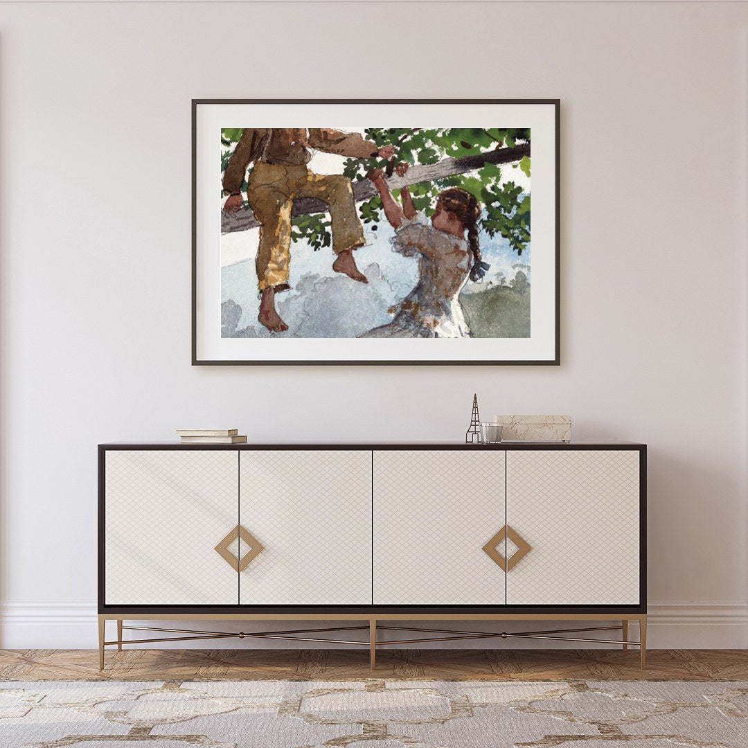Step into a nostalgic summer day with this charming depiction of childhood play. This captivating for Foyer