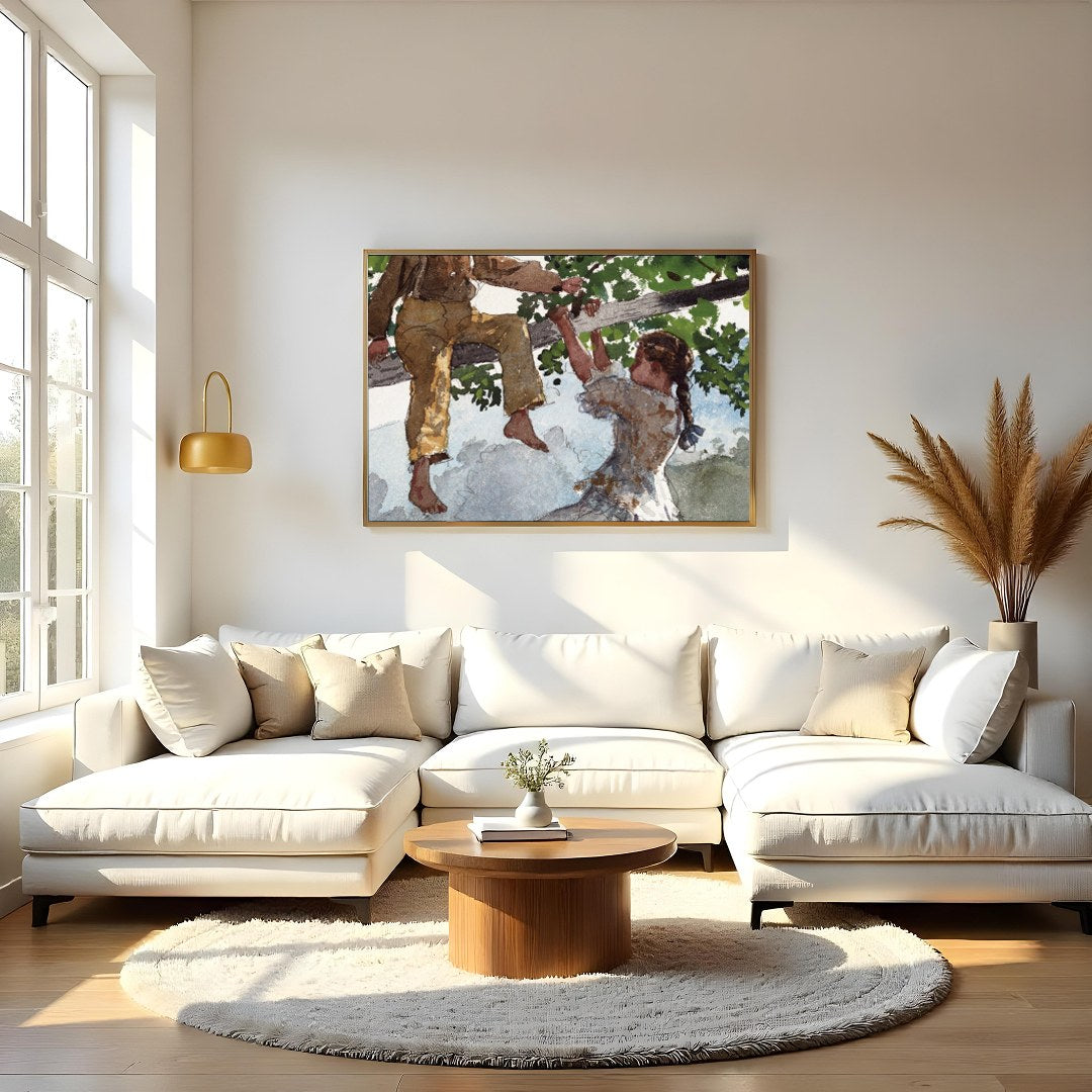 Step into a nostalgic summer day with this charming depiction of childhood play. This captivating for Living Room