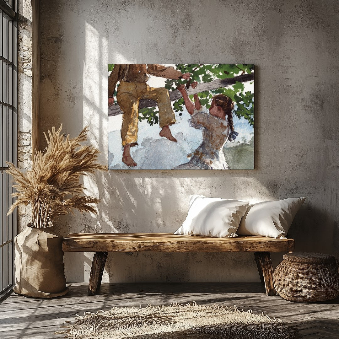 Step into a nostalgic summer day with this charming depiction of childhood play. This captivating for Veranda