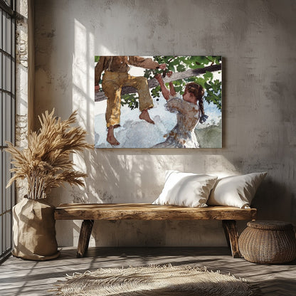 Step into a nostalgic summer day with this charming depiction of childhood play. This captivating for Veranda