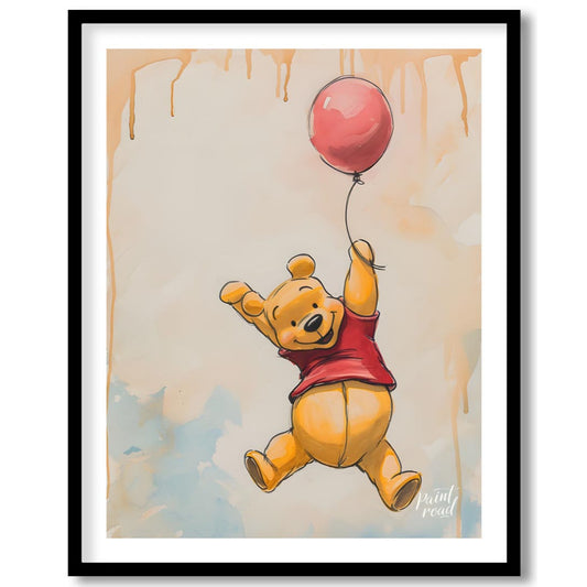 A lively and endearing illustration depicts Winnie the Pooh, the beloved character, soaring through… for place