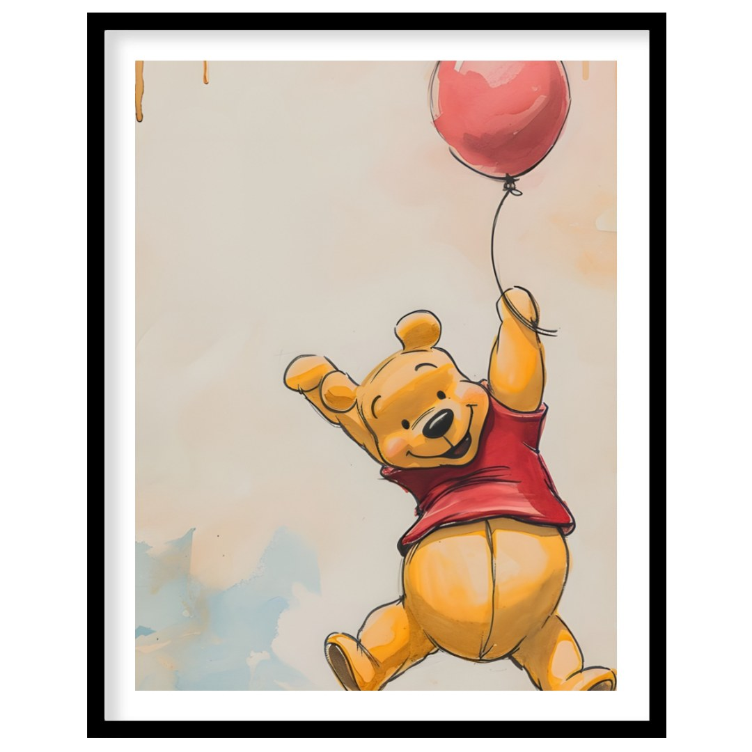 A lively and endearing illustration depicts Winnie the Pooh, the beloved character, soaring through… for place
