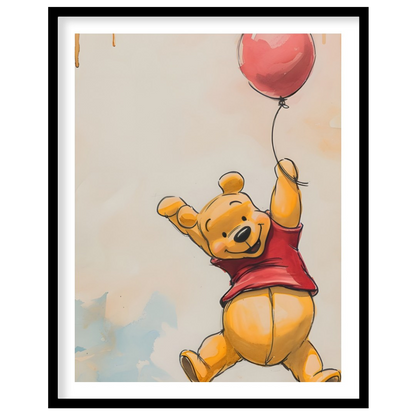A lively and endearing illustration depicts Winnie the Pooh, the beloved character, soaring through… for place