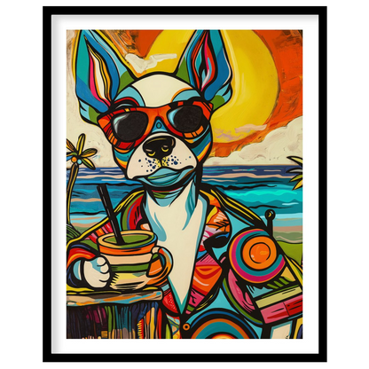 This vibrant and expressive painting features a charismatic chihuahua dressed in a suit and sunglas… for place
