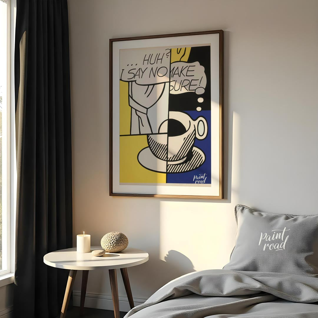 This iconic Pop Art piece by Roy Lichtenstein, titled “Huh?” from 1976, features his signature Ben-… for bedroom