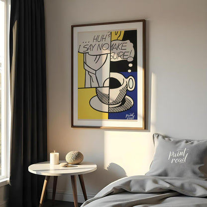 This iconic Pop Art piece by Roy Lichtenstein, titled “Huh?” from 1976, features his signature Ben-… for bedroom