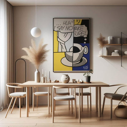 This iconic Pop Art piece by Roy Lichtenstein, titled “Huh?” from 1976, features his signature Ben-… for dining room