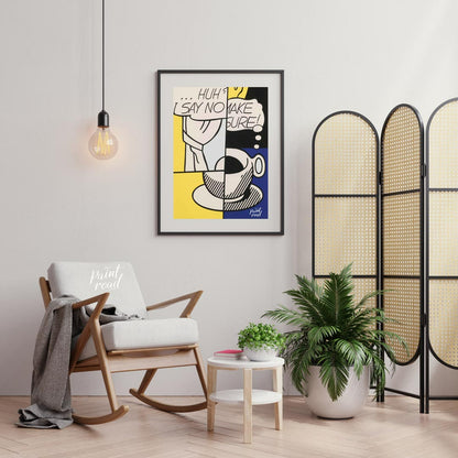 This iconic Pop Art piece by Roy Lichtenstein, titled “Huh?” from 1976, features his signature Ben-… for living room