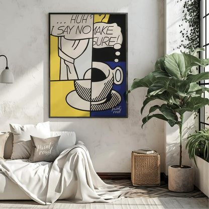 This iconic Pop Art piece by Roy Lichtenstein, titled “Huh?” from 1976, features his signature Ben-… for living room