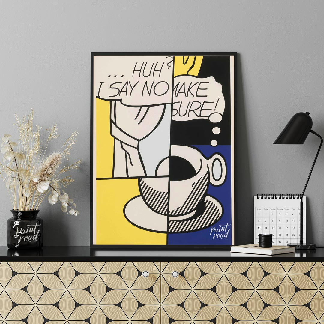 This iconic Pop Art piece by Roy Lichtenstein, titled “Huh?” from 1976, features his signature Ben-… for office