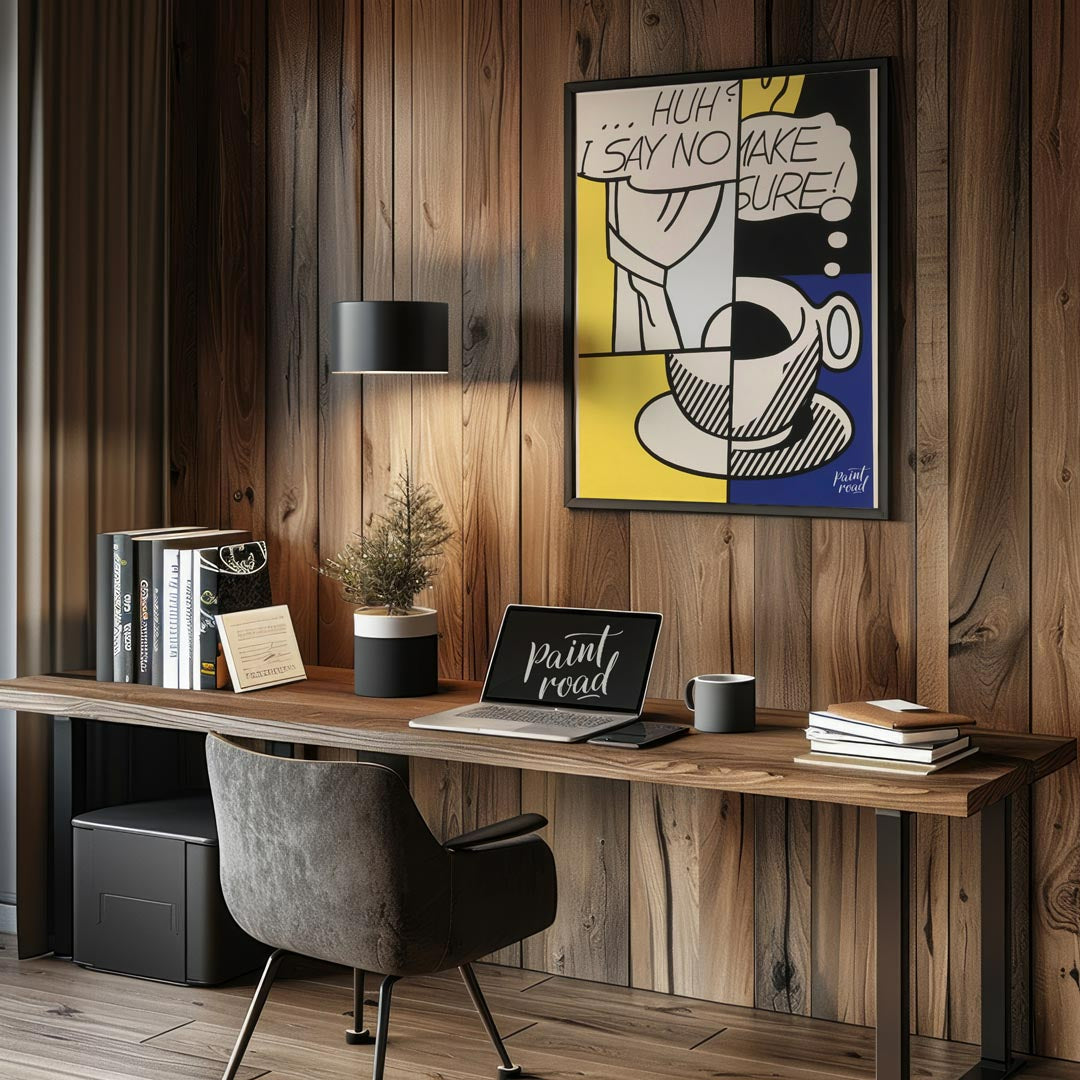 This iconic Pop Art piece by Roy Lichtenstein, titled “Huh?” from 1976, features his signature Ben-… for office