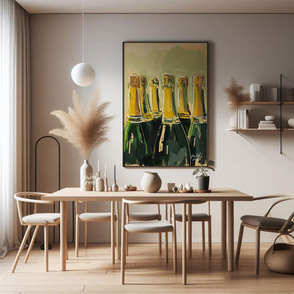 A vibrant and dynamic painting capturing the allure of a champagne celebration. The artist uses exp… for dining room