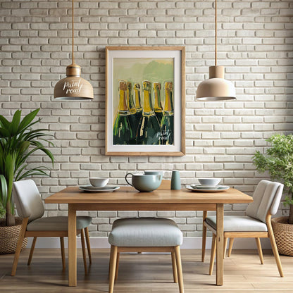 A vibrant and dynamic painting capturing the allure of a champagne celebration. The artist uses exp… for dining room