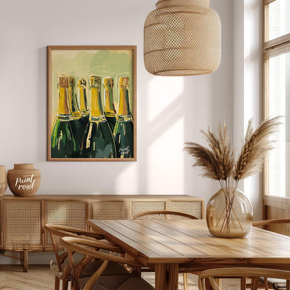 A vibrant and dynamic painting capturing the allure of a champagne celebration. The artist uses exp… for dining room