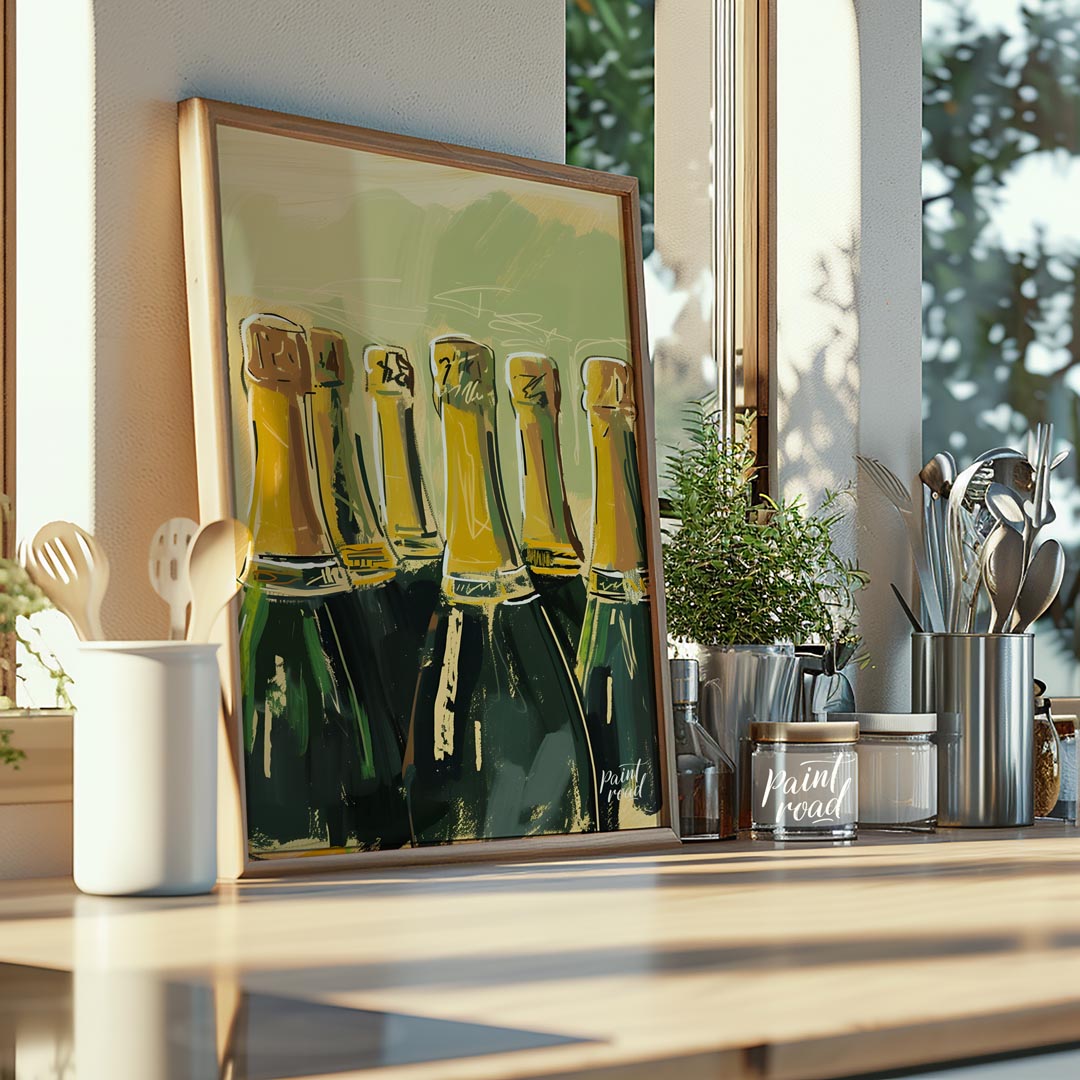A vibrant and dynamic painting capturing the allure of a champagne celebration. The artist uses exp… for kitchen