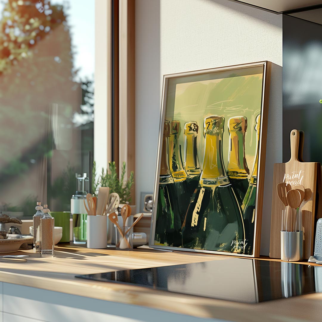 A vibrant and dynamic painting capturing the allure of a champagne celebration. The artist uses exp… for kitchen