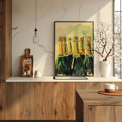 A vibrant and dynamic painting capturing the allure of a champagne celebration. The artist uses exp… for kitchen