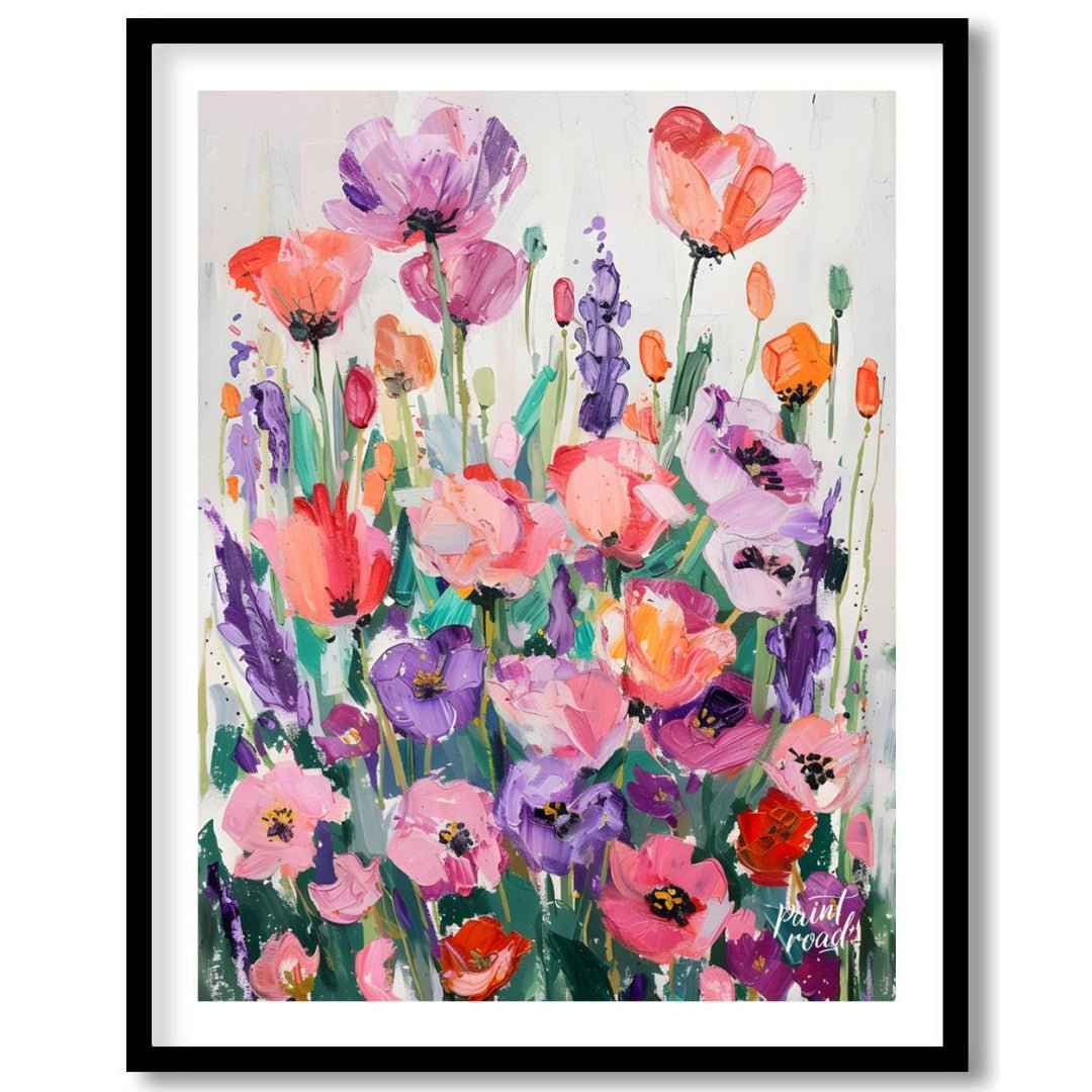 This vibrant art is a vibrant and joyful celebration of color and nature. A field of stylized poppi… for lovely house