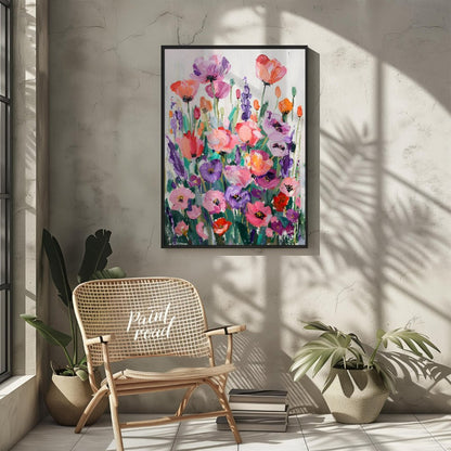 This vibrant art is a vibrant and joyful celebration of color and nature. A field of stylized poppi… for other