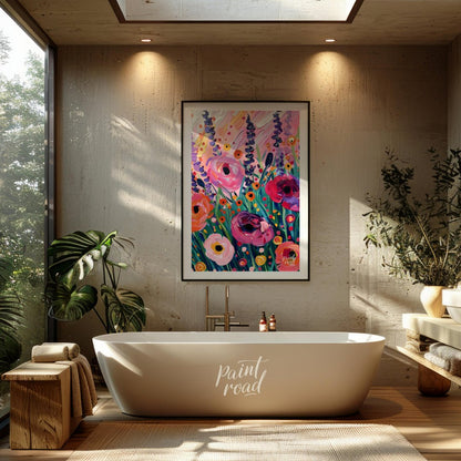 This vibrant art captures a vibrant field of poppies in full bloom. Bold brushstrokes and a rich co… for bathroom