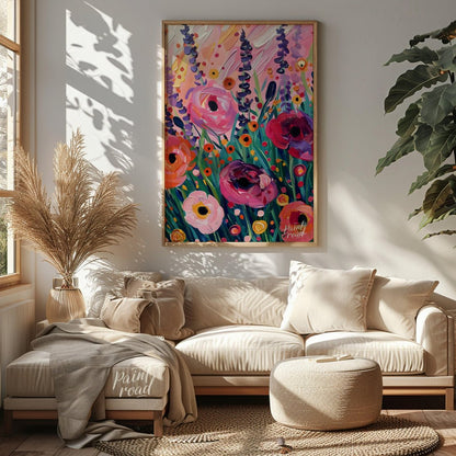 This vibrant art captures a vibrant field of poppies in full bloom. Bold brushstrokes and a rich co… for living room
