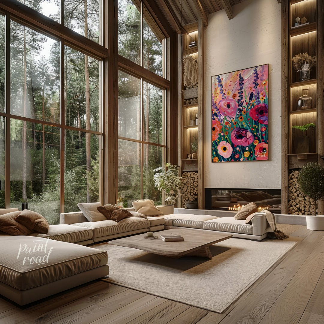 This vibrant art captures a vibrant field of poppies in full bloom. Bold brushstrokes and a rich co… for living room
