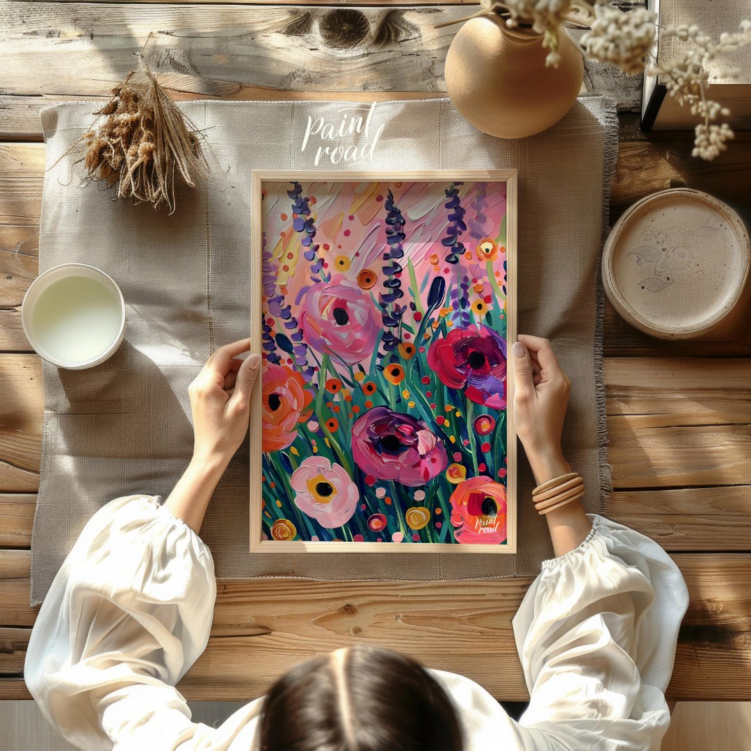 This vibrant art captures a vibrant field of poppies in full bloom. Bold brushstrokes and a rich co… for other
