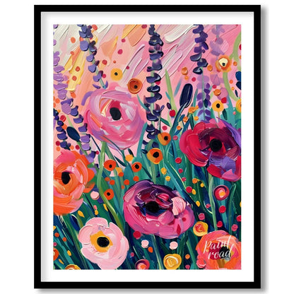 This vibrant art captures a vibrant field of poppies in full bloom. Bold brushstrokes and a rich co… for place