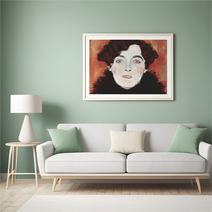 This captivating portrait captures an enigmatic expression set against a warm, copper backdrop. The for Hall