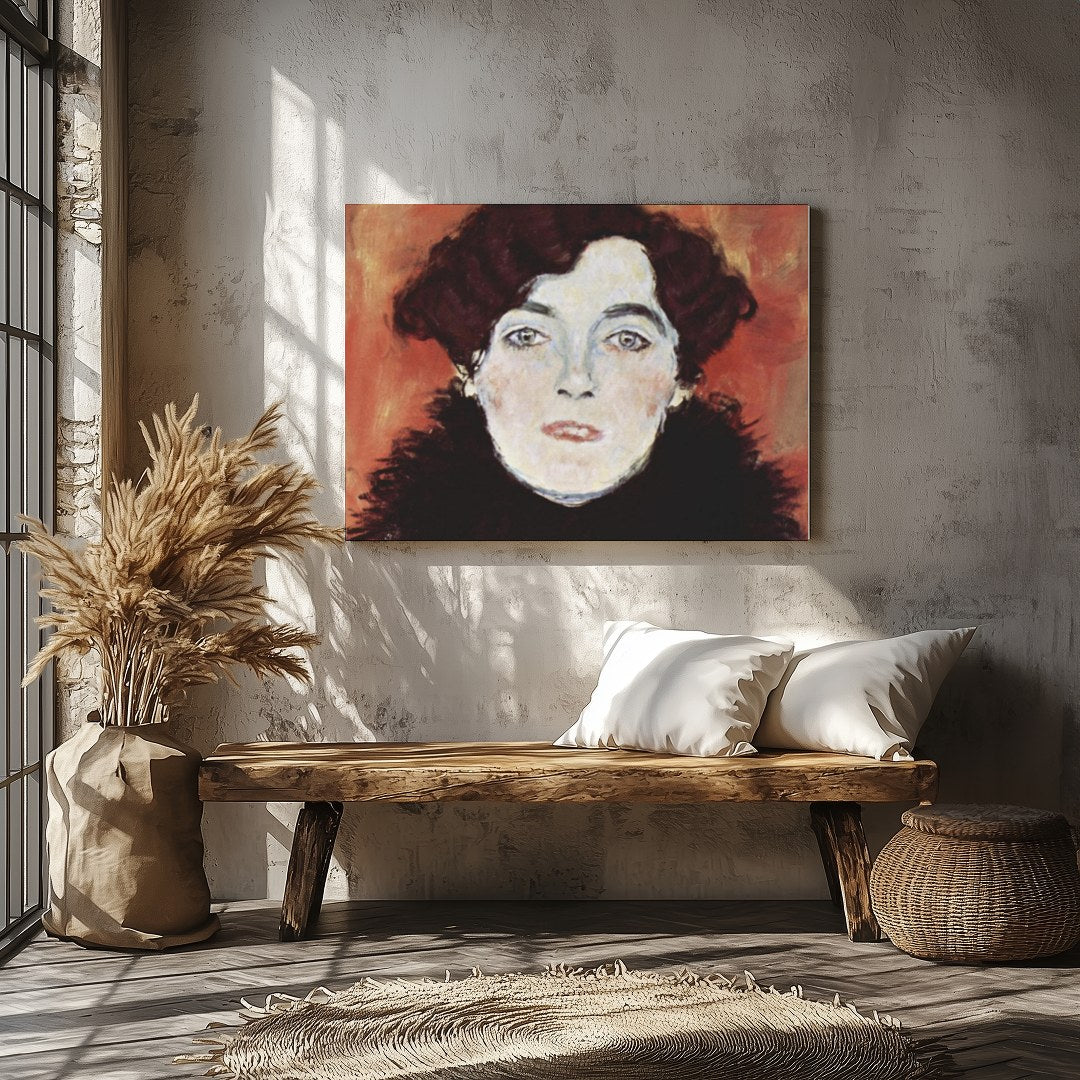 This captivating portrait captures an enigmatic expression set against a warm, copper backdrop. The for Veranda