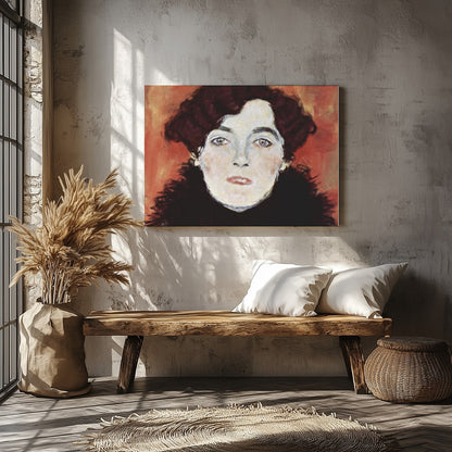 This captivating portrait captures an enigmatic expression set against a warm, copper backdrop. The for Veranda