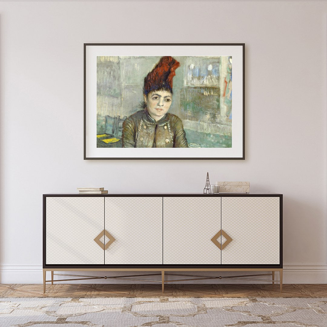 This exquisite painting captures the pensive expression of a woman seated in a café setting, for Foyer
