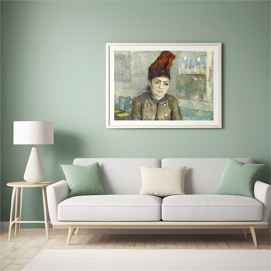 This exquisite painting captures the pensive expression of a woman seated in a café setting, for Hall