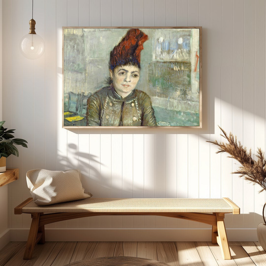 This exquisite painting captures the pensive expression of a woman seated in a café setting, for Hallway