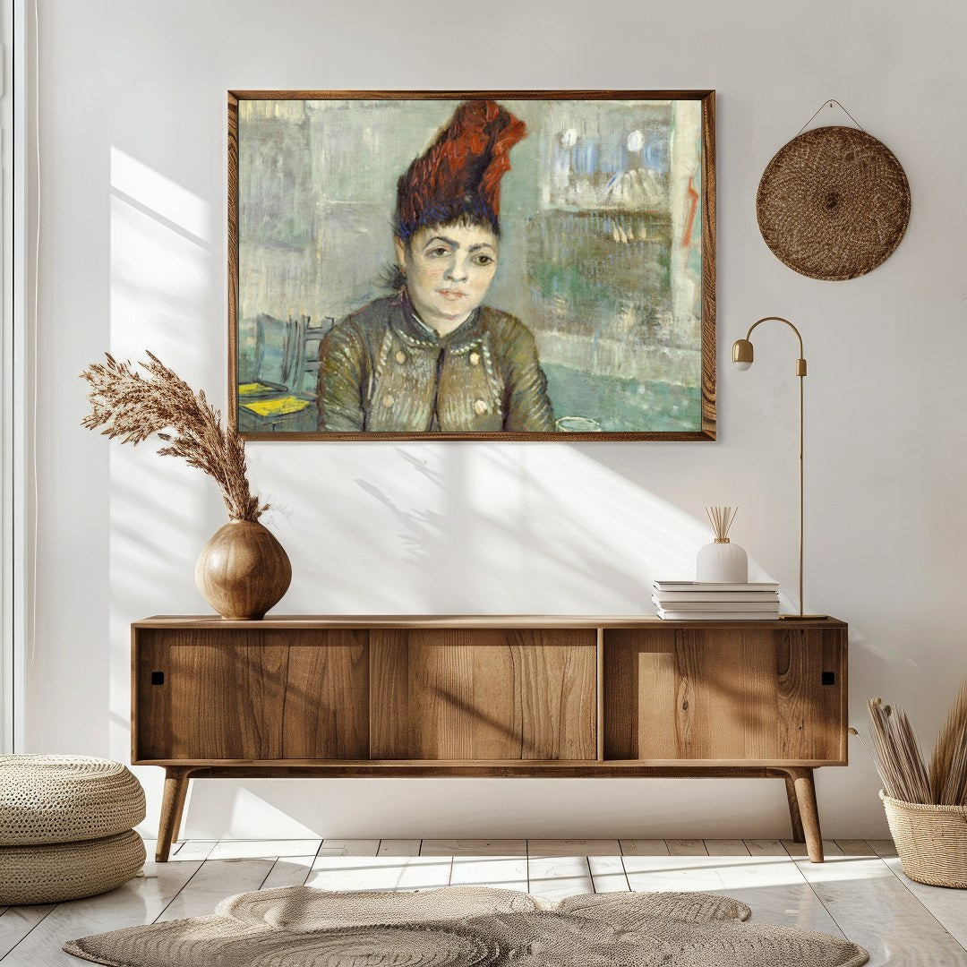 This exquisite painting captures the pensive expression of a woman seated in a café setting, for Sitting Area
