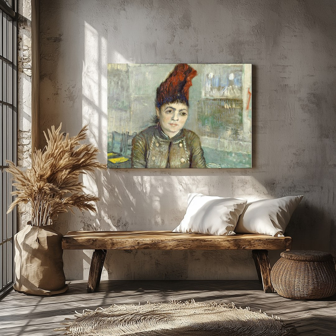 This exquisite painting captures the pensive expression of a woman seated in a café setting, for Veranda